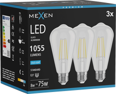Mexen Vintis 3x LED-Filament-Glühbirne E27, ST64, 8W, Kalt - 6500K, 1055 lm, klar - L152-E27-0865-00x03