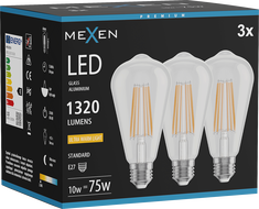 Mexen Vintis 3x LED-Filamentlampe E27, ST64, 10W, Warmweiß - 2200K, 1320 lm, klar - L152-E27-1022-00x03