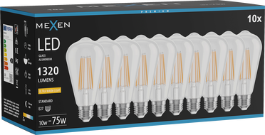 Mexen Vintis 10x LED-Filament-Glühbirne E27, ST64, 10W, Warm - 2200K, 1320 lm, klar - L152-E27-1022-00x10