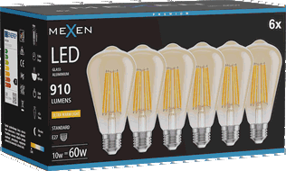 Mexen Vintis 6x LED-Filament-Lampe E27, ST64, 10W, Warm - 2200K, 910 lm, amber - L152-E27-1022-50x06