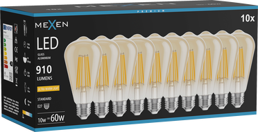Mexen Vintis 10x LED-Filament-Glühbirne E27, ST64, 10W, Warm - 2200K, 910 lm, Amber - L152-E27-1022-50x10