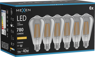 Mexen Vintis 6x LED-Filamentlampe E27, ST64, 10W, Warm - 2200K, 780 lm, Rauchglas - L152-E27-1022-70x06