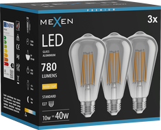 Mexen Vintis 3x LED-Filament-Glühbirne E27, ST64, 10W, Warm - 2700K, 780 lm, Rauch - L152-E27-1027-70x03