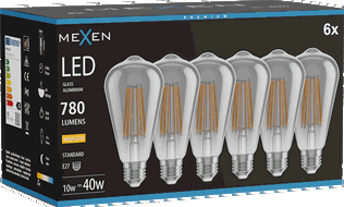 Mexen Vintis 6x LED-Filament-Glühbirne E27, ST64, 10W, Warm - 2700K, 780 lm, Rauch - L152-E27-1027-70x06