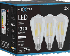 Mexen Vintis 3x LED-Filament-Glühbirne E27, ST64, 10W, Neutral - 4000K, 1320 lm, klar - L152-E27-1040-00x03