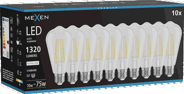 Mexen Vintis 10x LED-Filament-Glühbirne E27, ST64, 10W, Neutral - 4000K, 1320 lm, klar - L152-E27-1040-00x10
