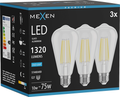 Mexen Vintis 3x LED-Filament-Glühbirne E27, ST64, 10W, Kalt - 6500K, 1320 lm, klar - L152-E27-1040-00x03 - L152-E27-1065-00x03