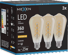 Mexen Vintis 3x LED-Filament-Glühbirne Spirale E27, ST64, 4W, Warm - 2200K, 360 lm, amber - L162-E27-0422-50x03