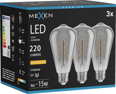 Mexen Vintis 3x LED-Filament Spiralbirne E27, ST64, 4W, Warm - 2200K, 220 lm, smoke - L162-E27-0422-70x03