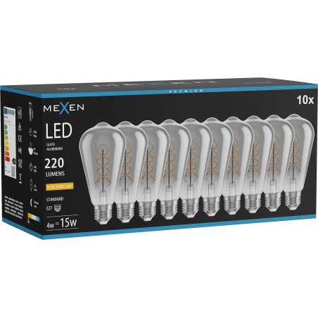 Mexen Vintis 10x Glühbirne Filament Spirale LED E27, ST64, 4W, Warm - 2200K, 220 lm, Rauch - L162-E27-0422-70x10