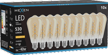 Mexen Vintis 10x Filament-Glühbirne Spirale LED E27, ST64, 6W, Warm - 2200K, 530 lm, Bernstein - L162-E27-0622-50x10