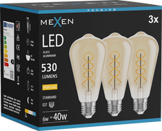 Mexen Vintis 3x LED-Filament-Glühbirne Spirale E27, ST64, 6W, Warm - 2700K, 530 lm, bernstein - L162-E27-0627-50x03