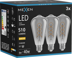 Mexen Vintis 3x LED-Filament-Spiral-Lampe E27, ST64, 6W, Warm - 2700K, 510 lm, Smoke - L162-E27-0627-70x03