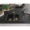 Mexen Gaspar Granitspüle 1,5 Becken mit Abtropffläche und Küchenarmatur Rita, schwarz - 6507-77-670300-50