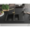 Mexen Gaspar 1,5-Kammer-Spülbecken aus Granit mit Abtropffläche und Küchenarmatur Rita, schwarz - 6507-77-670300-50-B