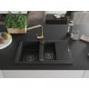 Mexen Gaspar Granitspüle 1,5 Kammern mit Abtropffläche und Küchenarmatur Rita, schwarz - 6507-77-670300-50-B