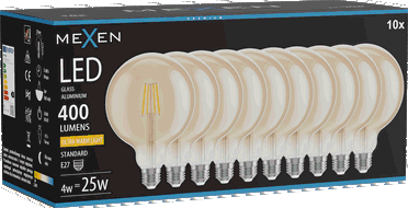 Mexen Vintis 10x LED-Filament-Glühbirne E27, G125, 4W, Warm - 2200K, 400 lm, Bernstein - L158-E27-0422-50x10