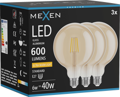 Mexen Vintis 3x LED Filament Glühbirne E27, G125, 6W, Warm - 2200K, 600 lm, amber - L158-E27-0622-50x03
