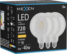 Mexen Vintis 3x LED-Filamentlampe E27, G125, 6W, Warm – 2700K, 720 lm, klar - L158-E27-0627-00x03