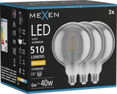 Mexen Vintis 3x LED-Filament-Glühlampe E27, G125, 6W, Warm - 2700K, 510 lm, Rauch - L158-E27-0627-70x03