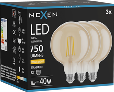 Mexen Vintis 3x LED-Filamentlampe E27, G125, 8W, Warm - 2700K, 750 lm, amber - L158-E27-0827-50x03