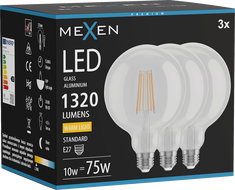 Mexen Vintis 3x LED-Filamentlampe E27, G125, 10W, Warm - 2700K, 1320 lm, klar - L158-E27-1027-00x03