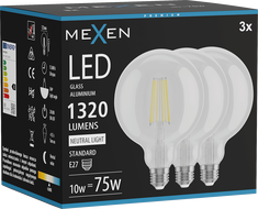 Mexen Vintis 3x LED-Filamentlampe E27, G125, 10W, Neutral - 4000K, 1320 lm, klar - L158-E27-1040-00x03