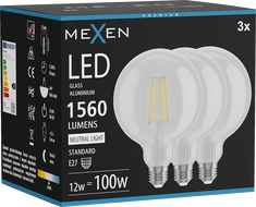 Mexen Vintis 3x Filament LED Glühbirne E27, G125, 12W, Neutral - 4000K, 1560 lm, klar - L158-E27-1240-00x03