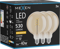 Mexen Vintis 3x LED-Filament-Glühbirne Spirale E27, G125, 6W, Warm - 2200K, 530 lm, Amber - L168-E27-0622-50x03