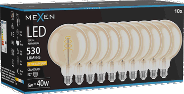 Mexen Vintis 10x Glühbirne Filament Spirale LED E27, G125, 6W, Warm - 2200K, 530 lm, amber - L168-E27-0622-50x10