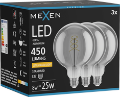 Mexen Vintis 3x LED-Filament-Glühbirne Spirale E27, G125, 8W, Warm - 2200K, 450 lm, Rauch - L168-E27-0822-70x03