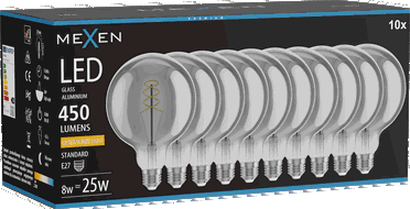 Mexen Vintis 10x Filament-LED-Birne Spirale E27, G125, 8W, Warm - 2200K, 450 lm, smoke - L168-E27-0822-70x10