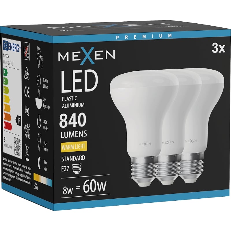 Mexen Nova 3x LED-Glühlampe E27, R63, 8W, Warm - 3000K, 840 lm - L104-E27-0830-01x03
