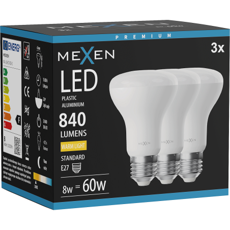 Mexen Nova 3x LED-Glühlampe E27, R63, 8W, Warm - 3000K, 840 lm - L104-E27-0830-01x03