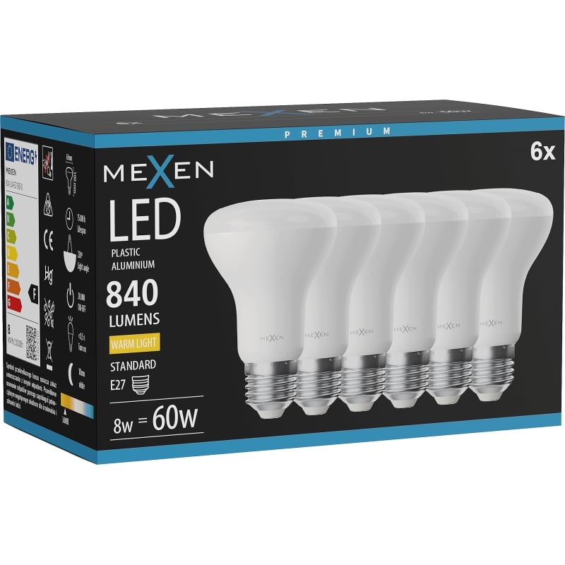 Mexen Nova 6x LED-Glühbirne E27, R63, 8W, Warm - 3000K, 840 lm - L104-E27-0830-01x06