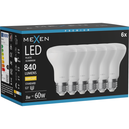 Mexen Nova 6x LED-Glühbirne E27, R63, 8W, Warm - 3000K, 840 lm - L104-E27-0830-01x06