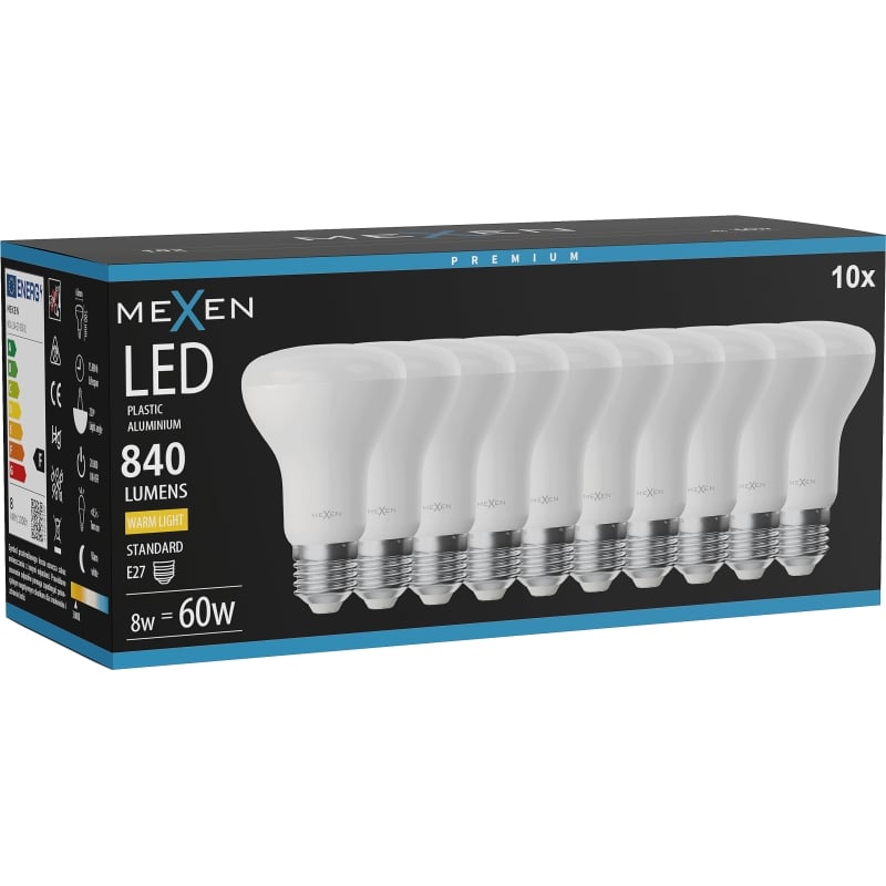 Mexen Nova 10x LED-Glühbirne E27, R63, 8W, Warm - 3000K, 840 lm - L104-E27-0830-01x10