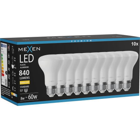 Mexen Nova 10x LED-Glühbirne E27, R63, 8W, Warm - 3000K, 840 lm - L104-E27-0830-01x10