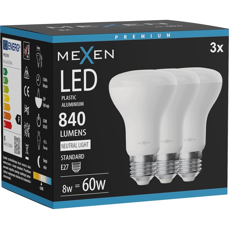 Mexen Nova 3x LED-Glühbirne E27, R63, 8W, Neutral - 4000K, 840 lm - L104-E27-0840-01x03