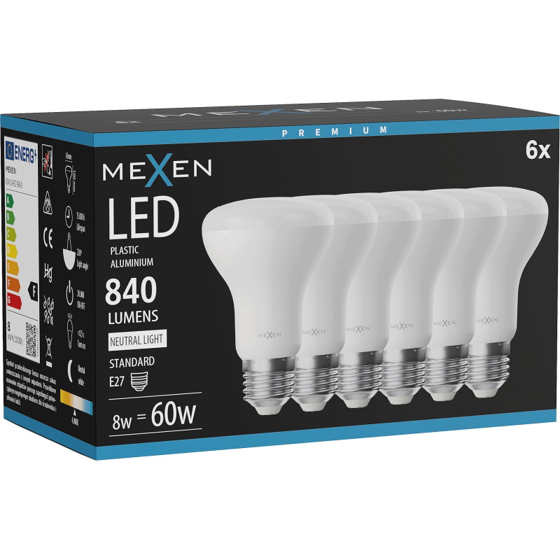 Mexen Nova 6x LED-Lampe E27, R63, 8W, Neutral - 4000K, 840 lm - L104-E27-0840-01x06