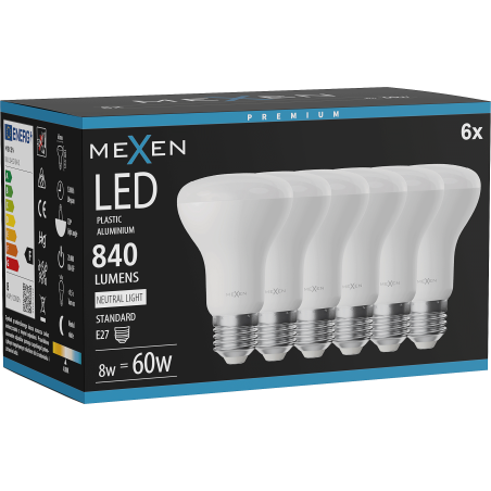 Mexen Nova 6x LED-Lampe E27, R63, 8W, Neutral - 4000K, 840 lm - L104-E27-0840-01x06