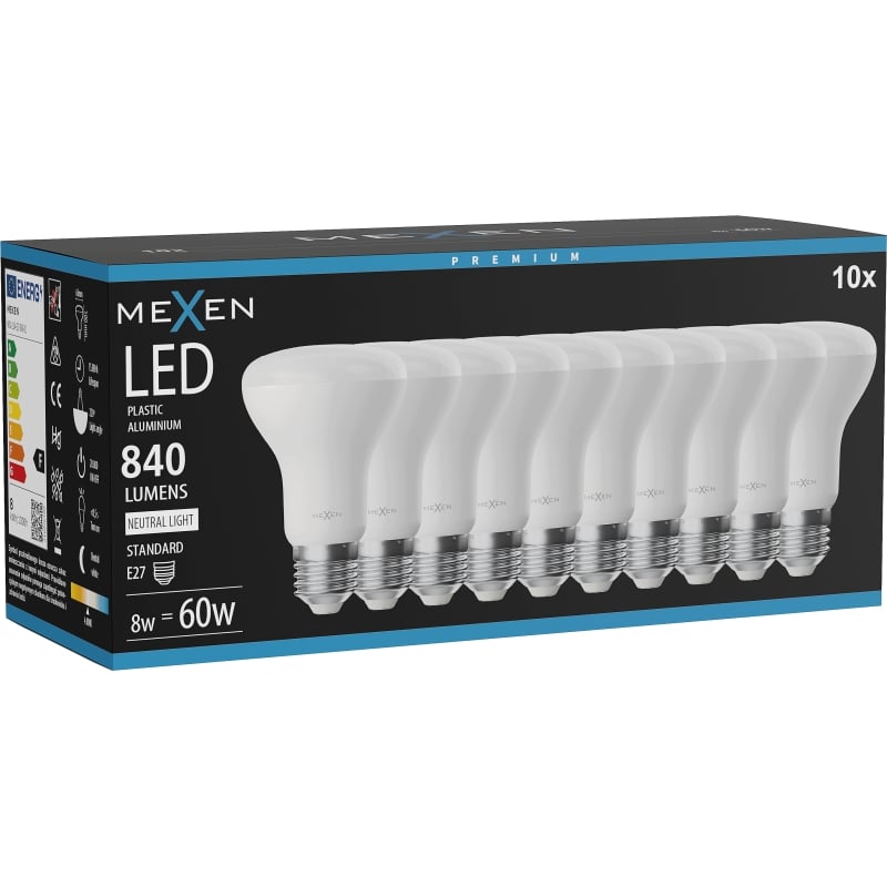 Mexen Nova 10x LED-Glühbirne E27, R63, 8W, Neutral - 4000K, 840 lm - L104-E27-0840-01x10