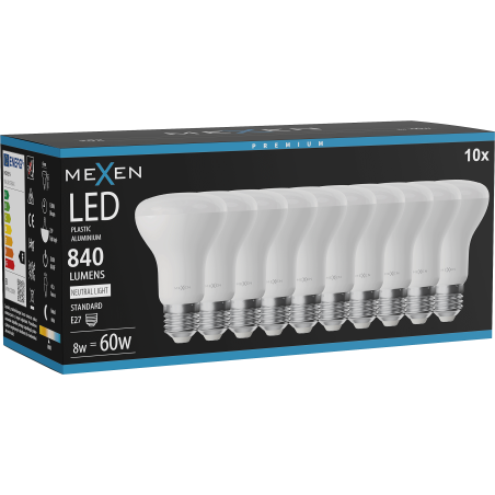 Mexen Nova 10x LED-Glühbirne E27, R63, 8W, Neutral - 4000K, 840 lm - L104-E27-0840-01x10