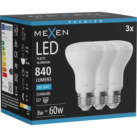Mexen Nova 3x LED-Glühbirne E27, R63, 8W, Kalt - 6500K, 840 lm - L104-E27-0865-01x03