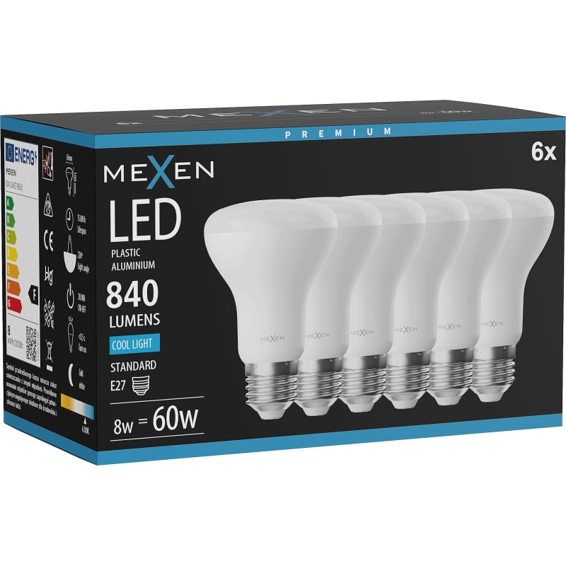 Mexen Nova 6x LED-Glühbirne E27, R63, 8W, Kalt - 6500K, 840 lm - L104-E27-0865-01x06