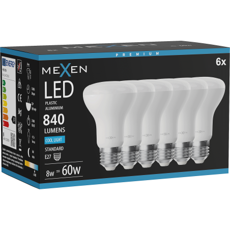 Mexen Nova 6x LED-Glühbirne E27, R63, 8W, Kalt - 6500K, 840 lm - L104-E27-0865-01x06