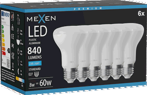Mexen Nova 6x LED-Glühbirne E27, R63, 8W, Kalt - 6500K, 840 lm - L104-E27-0865-01x06