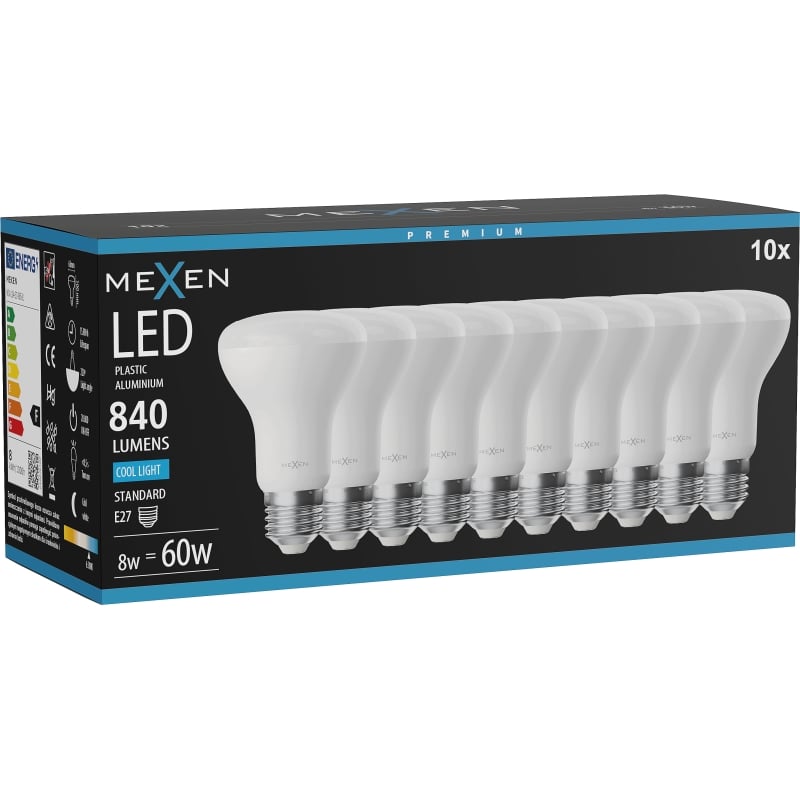 Mexen Nova 10x LED Lampe E27, R63, 8W, Kalt - 6500K, 840 lm - L104-E27-0865-01x10