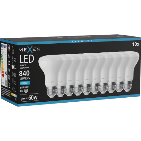 Mexen Nova 10x LED Lampe E27, R63, 8W, Kalt - 6500K, 840 lm - L104-E27-0865-01x10