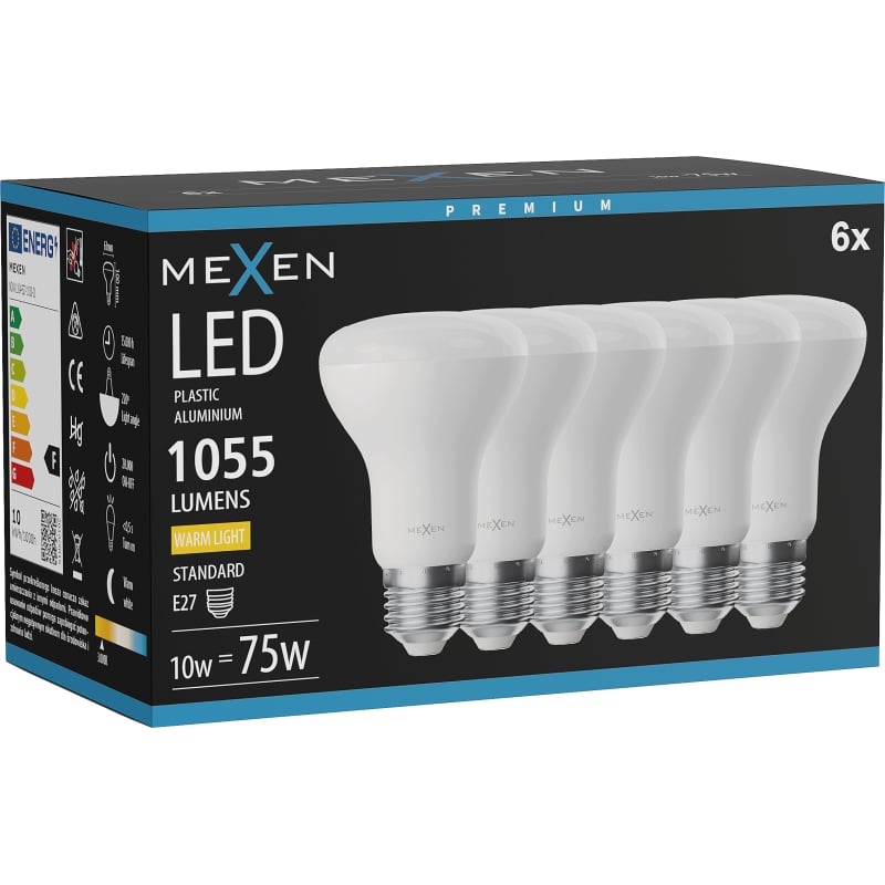 Mexen Nova 6x LED-Glühbirne E27, R63, 10W, Warm - 3000K, 1055 lm - L104-E27-1030-01x06